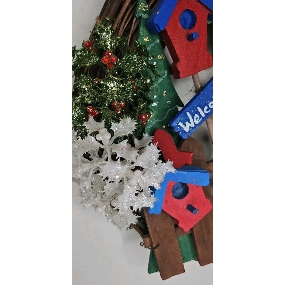 Santa Twine Vtg Christmas Wreath Retro Garden Wooden Attach Pcs 14 Inch Y2k Mist